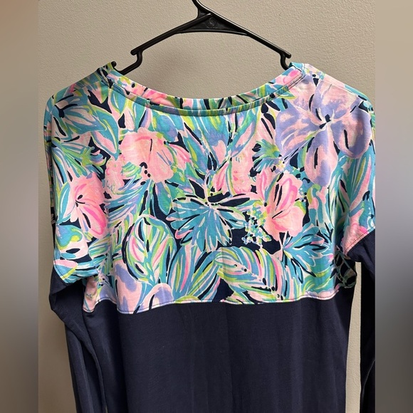 Lilly Pulitzer Finn Long Sleeve Cotton T-Shirt Dress Navy Bermudaful Women’s XS - Picture 8 of 11